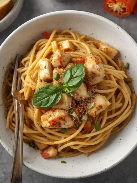 Spaghetti z kurczakiem i mlekiem kokosowym
