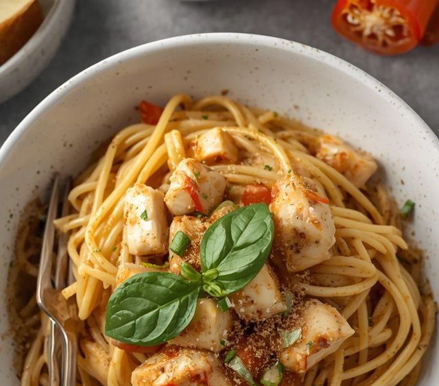 Spaghetti mit Hühnchen und Kokosmilch