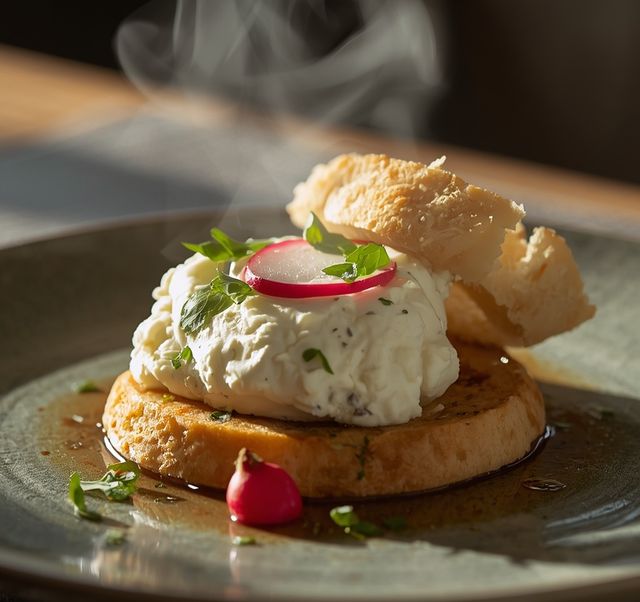Cottage cheese with radish and bread