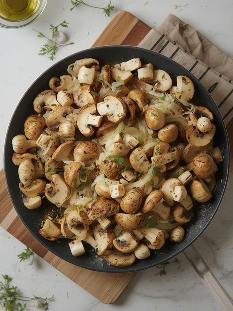 Rührei mit Champignons und Zwiebeln
