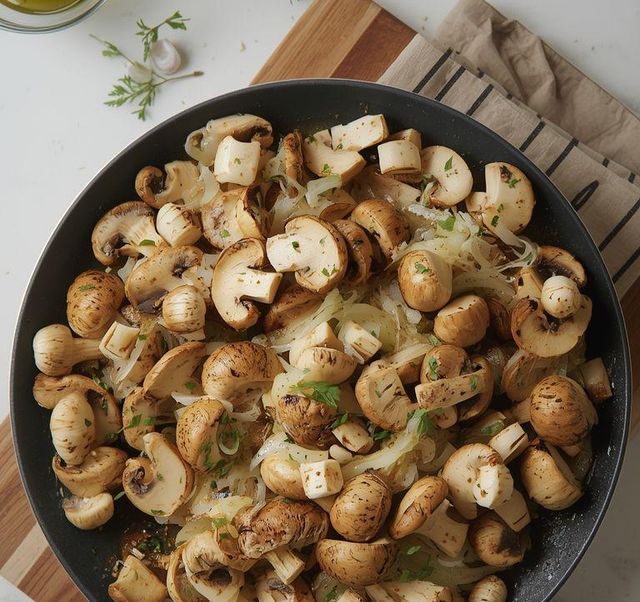Rührei mit Champignons und Zwiebeln