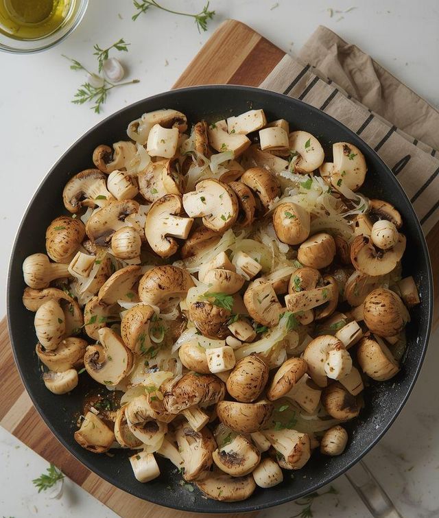 Rührei mit Champignons und Zwiebeln