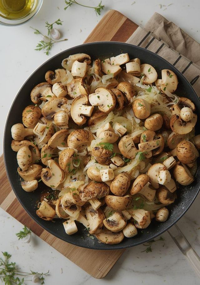Rührei mit Champignons und Zwiebeln