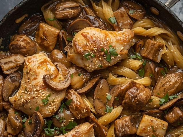 Putenbrust mit Nudeln in Pilzsauce