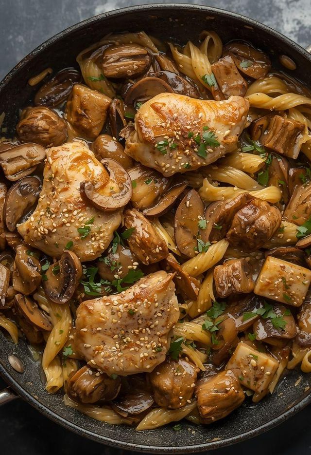 Putenbrust mit Nudeln in Pilzsauce