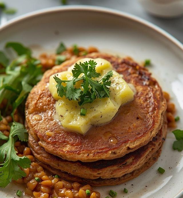 Buckwheat pancakes with red lentils and kohlrabi