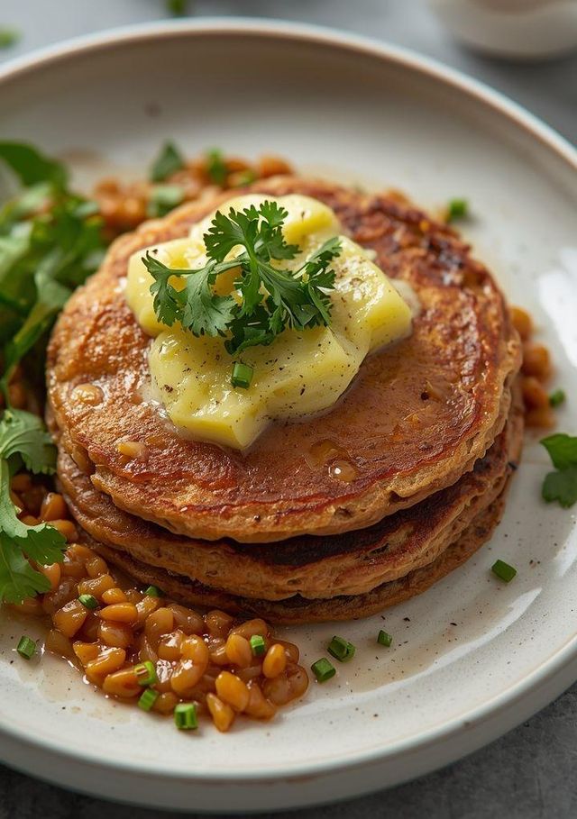 Buckwheat pancakes with red lentils and kohlrabi