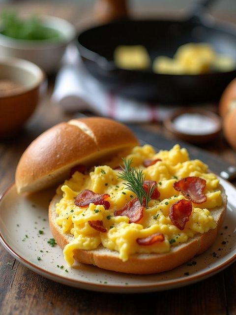 Scrambled eggs with bread