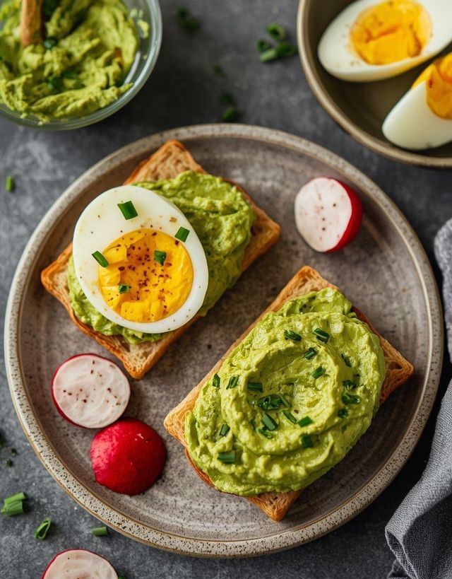 Egg and avocado spread sandwich