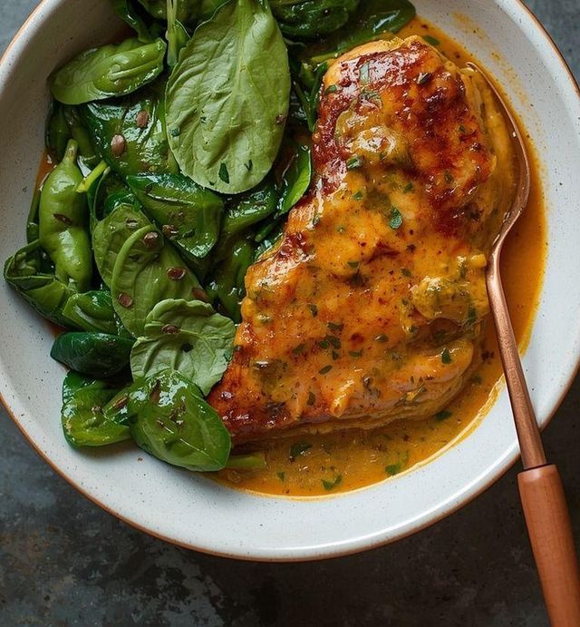 Chicken with Curry Sauce and Spinach