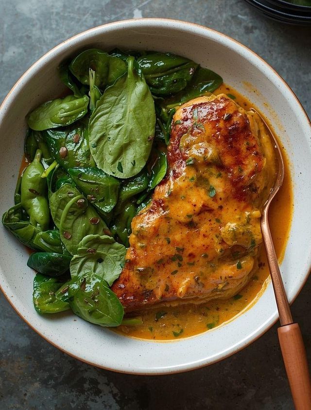 Chicken with Curry Sauce and Spinach