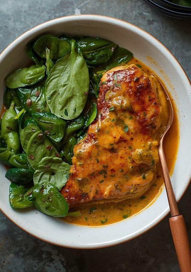 Chicken with Curry Sauce and Spinach