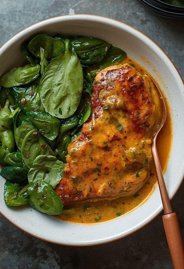 Chicken with Curry Sauce and Spinach