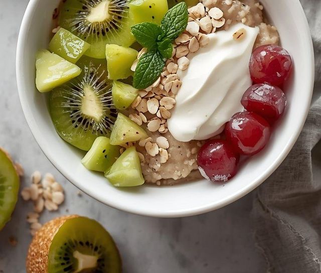 Oatmeal with kiwi and grapes