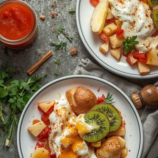 Potatoes with herb curd and tomato juice