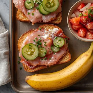 Ham sandwiches with tomato salad and herb marinade