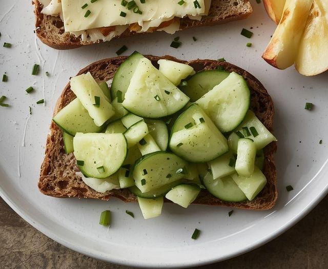 Wholemeal bread with ementaler cheese and cucumber salad