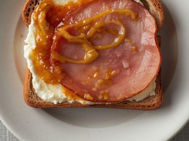 Wholemeal bread with ham and jam