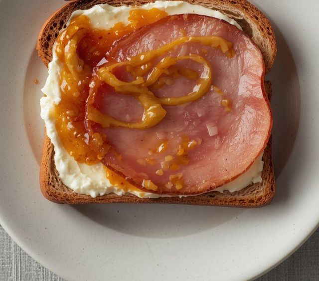 Wholemeal bread with ham and jam