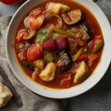 Fish stew and vanilla pudding