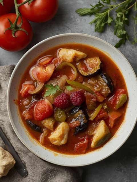 Fish stew and vanilla pudding
