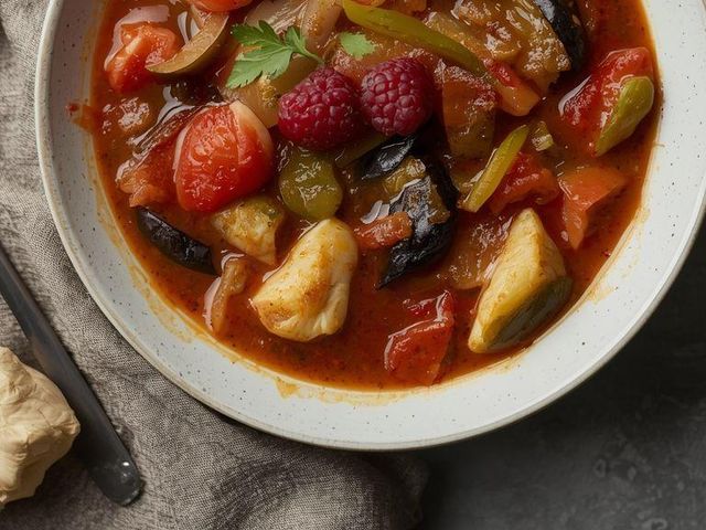 Fish stew and vanilla pudding