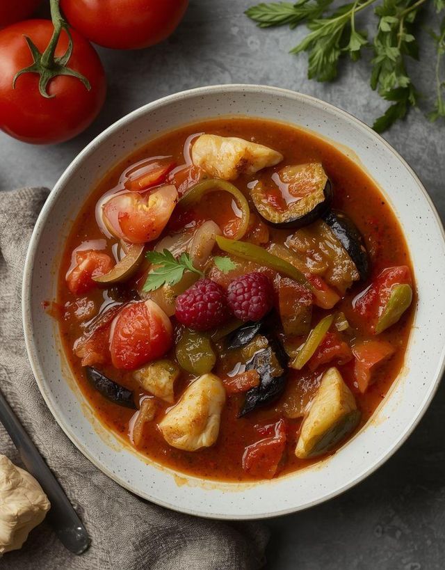 Fish stew and vanilla pudding