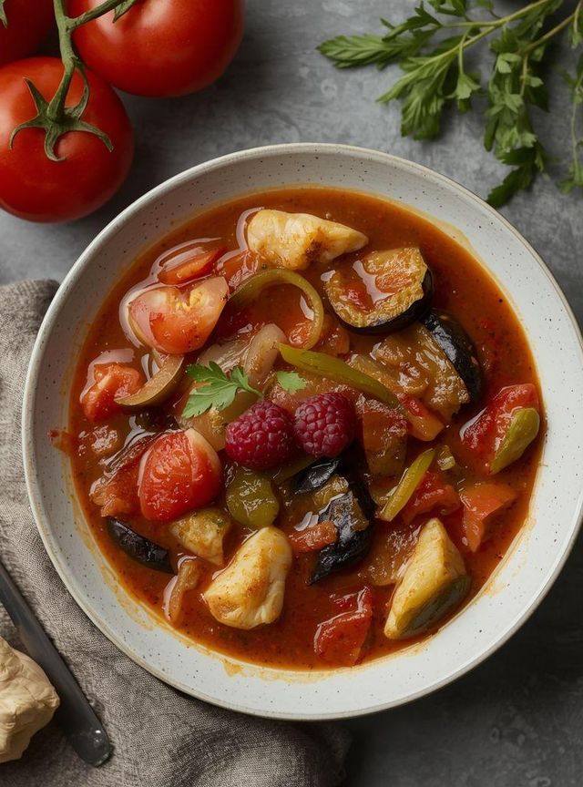 Fish stew and vanilla pudding