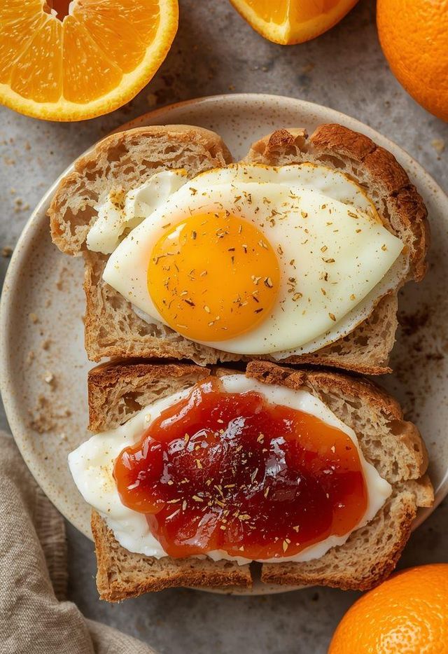 Vollkornbrötchen mit Ei und Pflaumenmus