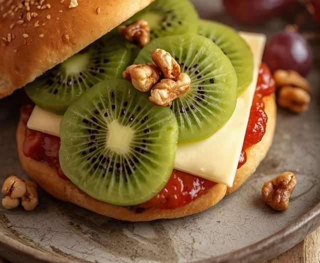 Brötchen mit Emmentaler und Trauben, Joghurt mit Walnüssen