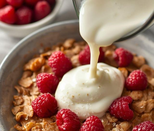 Haferflocken mit Himbeeren und Apfel-Joghurt-Soße