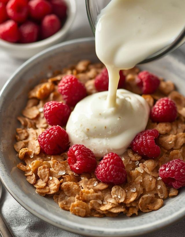 Oat flakes with raspberries and apple yogurt sauce