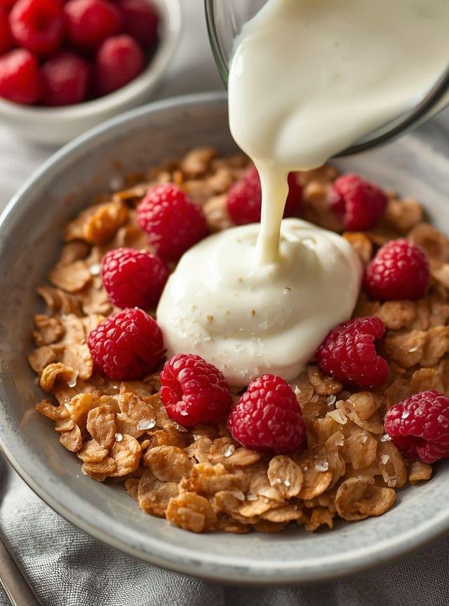 Haferflocken mit Himbeeren und Apfel-Joghurt-Soße