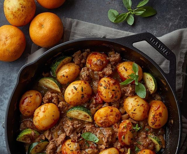 Hackfleisch mit Kartoffeln und Zucchini-Pfanne