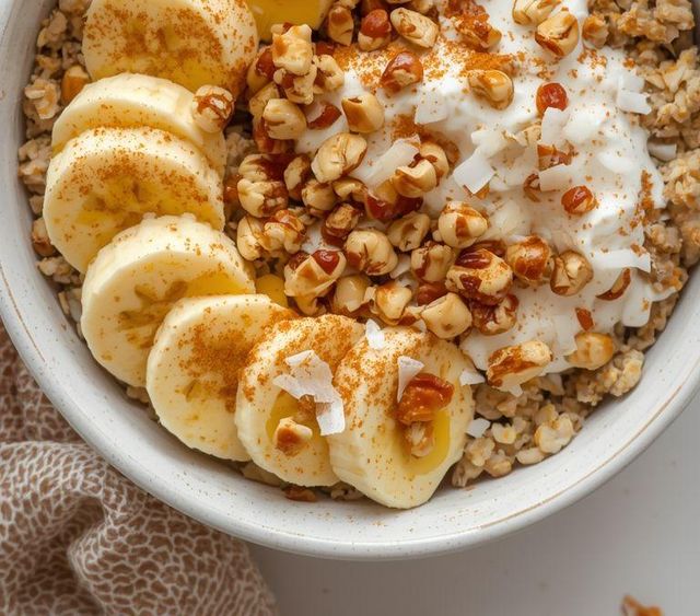Oat flakes with bananas and nuts