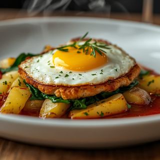 Schnitzel with Egg, Spinach, and Potatoes