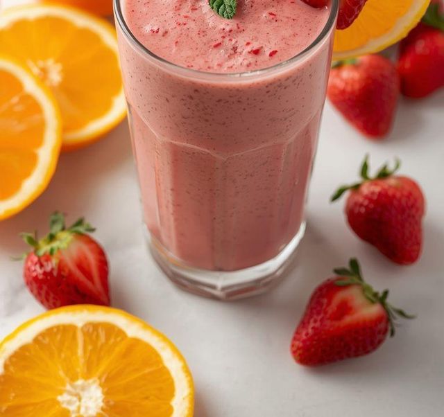 Smoothie aus Zitrusfrüchten und Erdbeeren