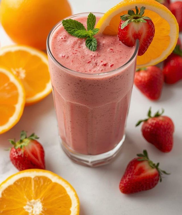 Smoothie with Citrus Fruits and Strawberries