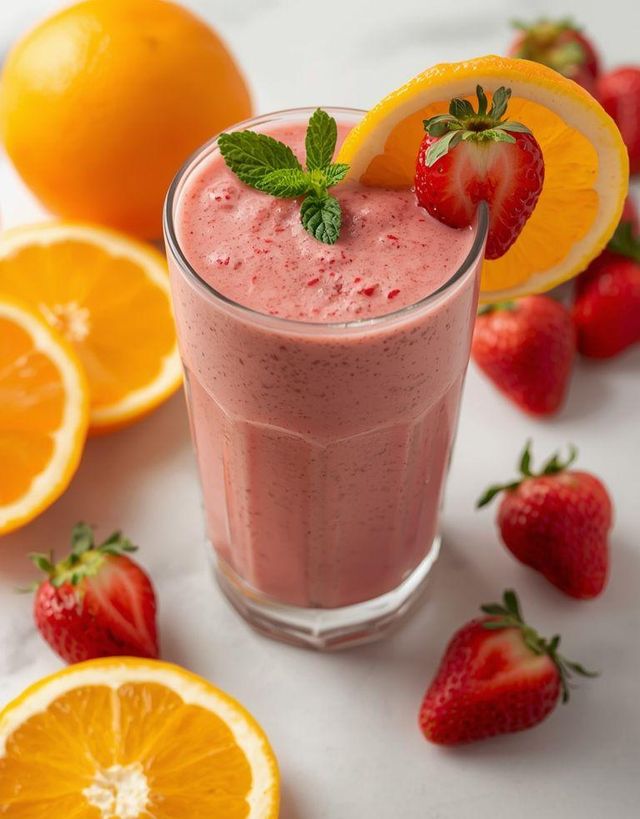 Smoothie aus Zitrusfrüchten und Erdbeeren