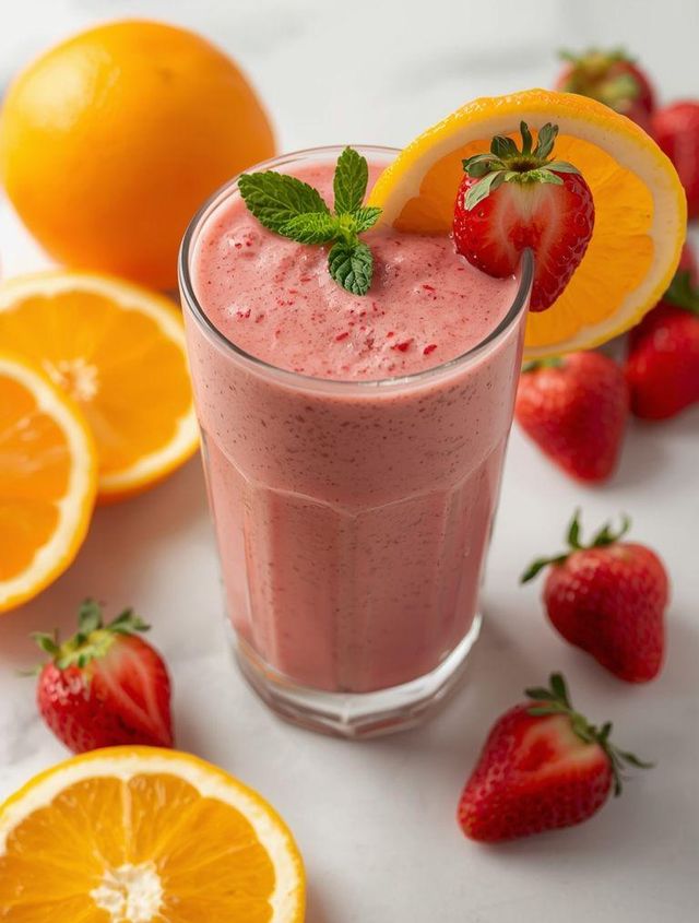 Smoothie aus Zitrusfrüchten und Erdbeeren