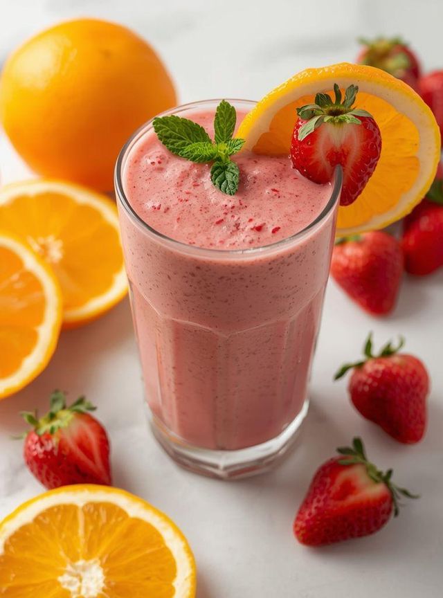 Smoothie with Citrus Fruits and Strawberries