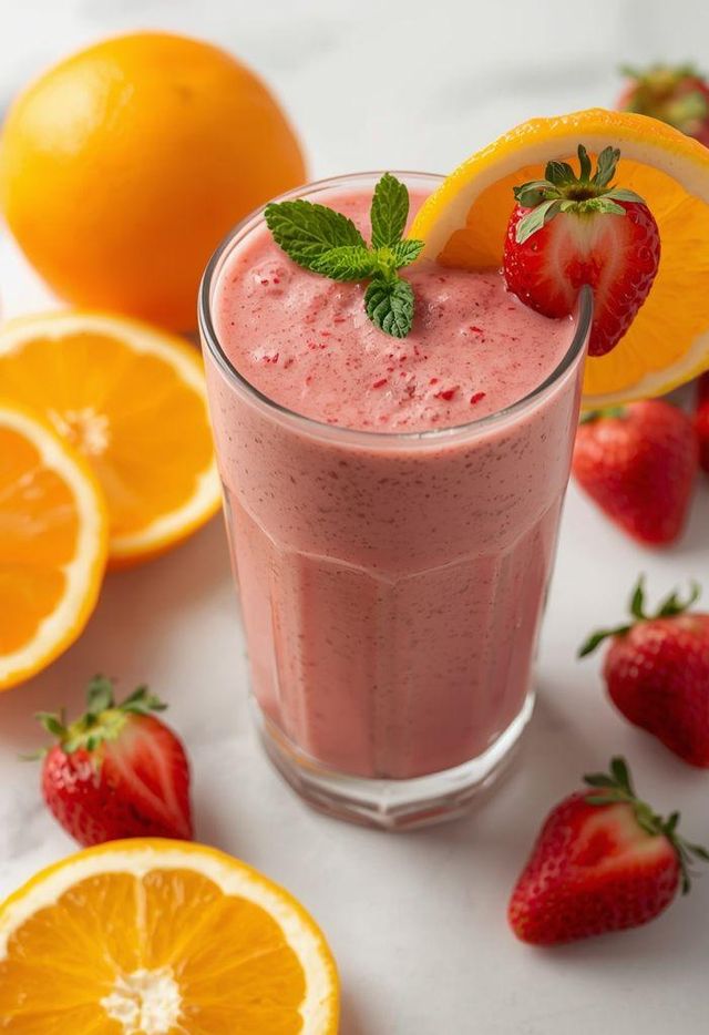 Smoothie with Citrus Fruits and Strawberries