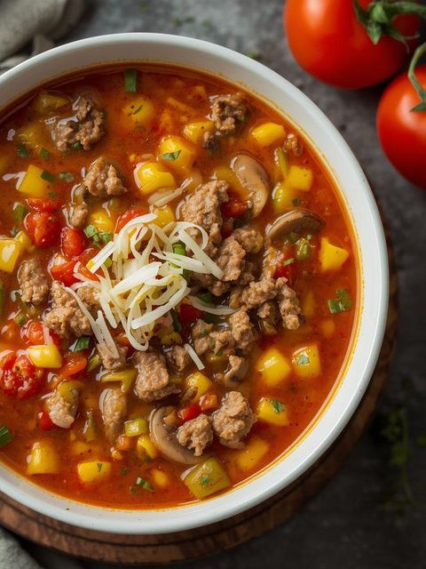 Soup with minced meat and peppers