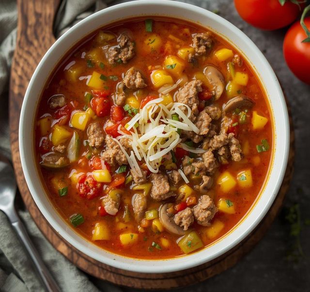 Soup with minced meat and peppers