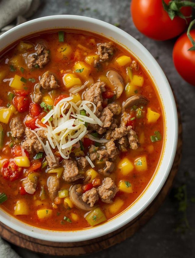 Soup with minced meat and peppers
