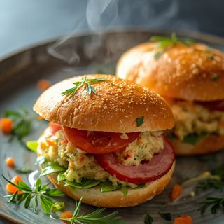 Sandwiches with ham, pepper salad and herb marinade