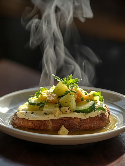 Wholemeal bread with gouda cheese and cucumber salad