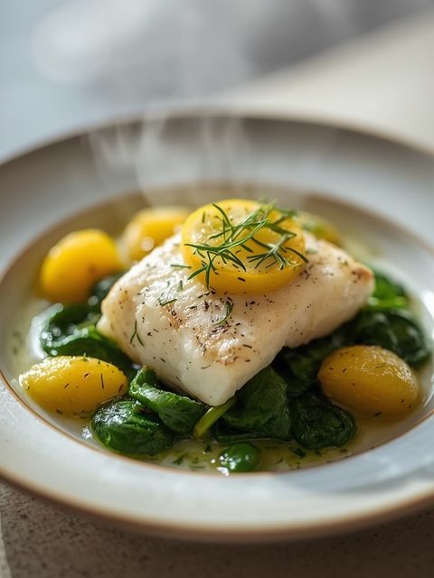 Cod with spinach, lemon dill and potatoes according to the Sven Müller diet