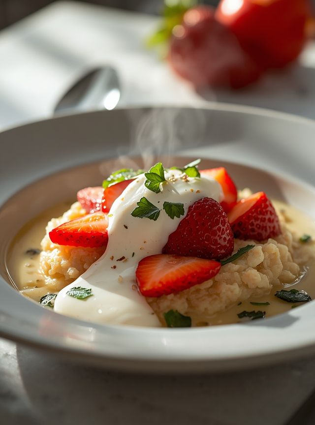 Haferbrei mit Erdbeeren und Apfel-Joghurtsauce