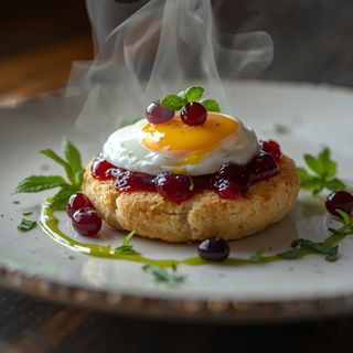 Wholemeal roll with egg and currant jam